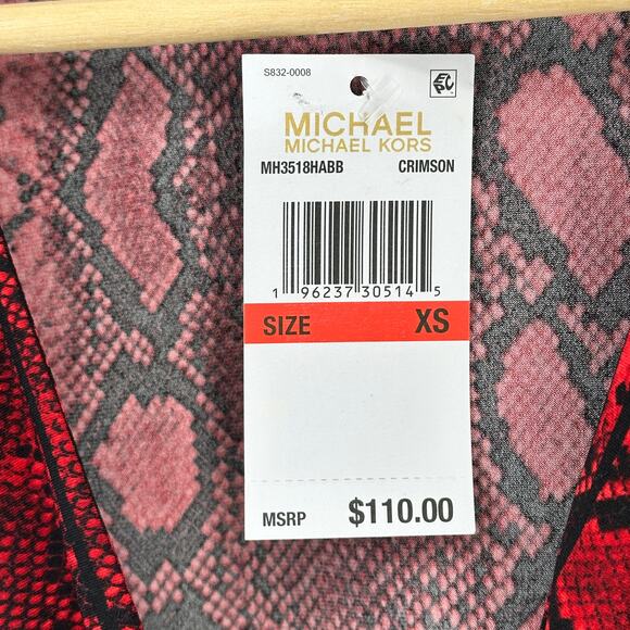 Michael Kors Red Black Snakeskin Print Crossover Border Shirt Womens Size XS - Picture 7 of 8